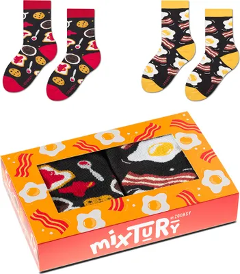 Produktbild von Set mit 2 Paar Langen Socken für Frauen 30-35 mit Lustigem Muster, Socken mit Frühstücksmotiv