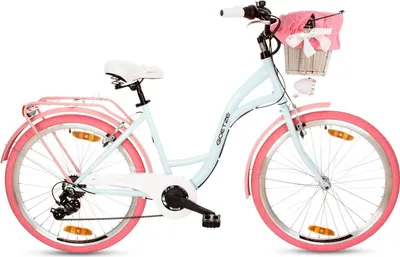 Produktbild von Goetze Mood 26 Zoll City Bike, 17 Zoll Tiefeinsteigerrahmen, 6-Gang Shimano Tourney, V-Bremse, LED-Beleuchtung, Komfortsattel, Rattankorb
