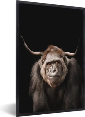 Produktbild von MuchoWow® MuchoWow® Gerahmtes Poster Gorilla - Schwarz - Tier 40x60 cm - Poster mit zchwarzem Bilderrahmen - Papierdruck - Wandbilder