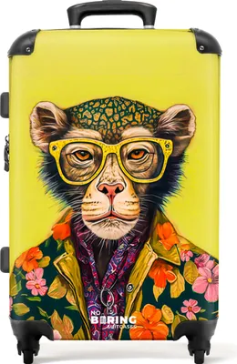 Produktbild von NoBoringSuitcases.com® Großer Koffer - Affe - Tiere - Brillen - Design - Blumen - Kombinationsschloss TSA - Hartschalen Trolley 4 Rollen - 72 liter - Reisekoffer - 66 cmKoffer Mittelgroß 67x43x25 cm, 72L,