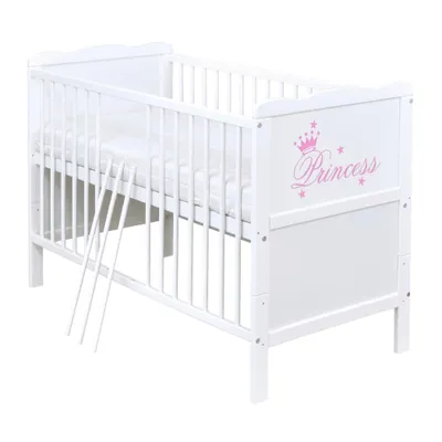 Produktbild von Baby-Delux Babybett Kinderbett 2in1 Princess Motiv 120x60 Weiß Beißschienen zum Schutz