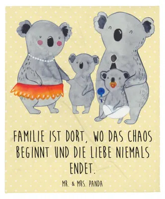 Produktbild von Mr. & Mrs. Panda Kuscheldecke Koala Familie - Gelb Pastell - Geschenk, Plaid, Kinder, Tagesdecke, Bettdecke, Sofadecke, Mama, Muttertag, Papa, Decke, Family