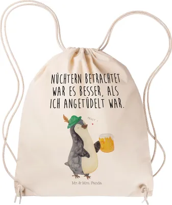 Produktbild von Mr. & Mrs. Panda Jutebeutel Pinguin Bier - Transparent - Geschenk, Beschwippst, , wander rucksack, Beutel, Säckchen, Feierabend, gym tasche, Kleiner, stoff