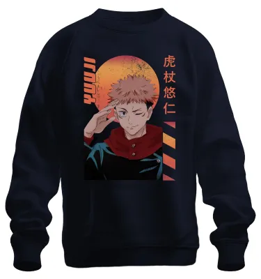 Immagine prodotto di Jujutsu Kaisen Itadori Yuji, regalo anime ammiccante, felpa retrò unisex, navy, M