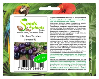 Produktbild von 30x Lila Blaue Tomaten Pflanzen - Samen #51