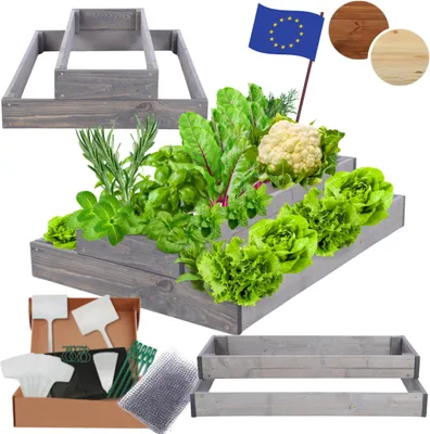 Produktbild von MODO24 Hochbeet Holz, Pflanzkasten, Massivholz, Kiefer, Kräuterbeet, Blumenkasten, Garten, Terrasse, 18x60x60 cm, Grau, ZP09