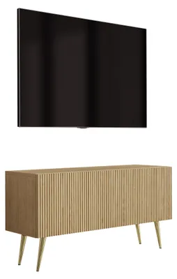 Zdjęcie produktu dla RTV-szafka, olejowana dąb, złote, skośne nóżki, 100 x 32 x 52 cm