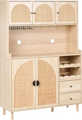 Produktbild von BELIANI Buffetschrank Hellbraun Faserplatte Rattanfronten mit Schranktüren Weinregal Küchenschrank Küchenbuffet Esszimmer Küche Aufbewahrung Stauraum
