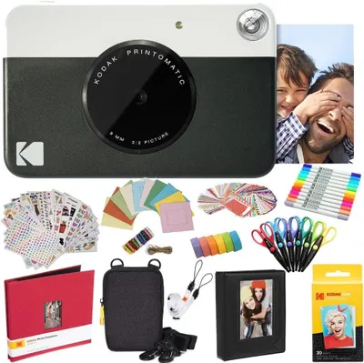 Produktbild von KODAK Printomatic Instant Camera (Schwarz) Komplettpaket + Zinkpapier (20 Blatt)