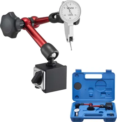 Zdjęcie produktu dla Czujnik zegarowy VEVOR ze stojakiem magnetycznym i walizką do przechowywania, dokładność 0,01 mm, zakres 0-0,76 mm, uchwyt mikrosferyczny do pomiarów w ograniczonych przestrzeniach, przetwórstwo przemysłowe i inspekcja