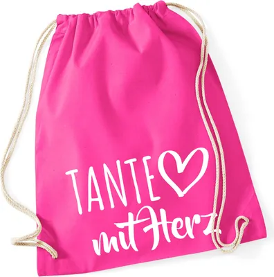 Produktbild von Huuraa Turnbeutel Tante mit Herz 12 Liter Fuchsia Baumwolle Rucksack Geschenkidee