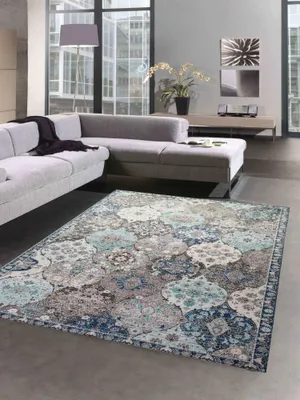 Image de Tapis Outdoor tapis oriental tapis de salon ornements en gris bleu taille - 120x170 cm