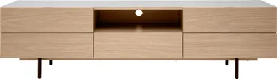 Produktbild von Miliboo - Design-TV-Möbel mit Stauraum aus hellem Eichenfurnier und schwarzem Metall B180 cm ALASKA