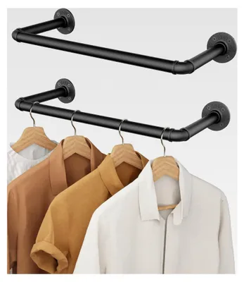 Produktbild von Industrierohr Kleiderstange 2er Set, 49cm Wandmontage, Abnehmbare Garderobenstangen aus Metall