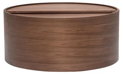 Produktbild von Miliboo - Runder dunkler Walnussholz Couchtisch mit drehbarer Platte und Stauraum D80 cm DALI