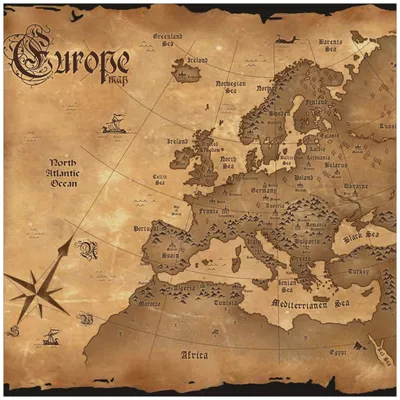 Produktbild von Wallario Premium Glasbild, freischwebende Optik, kräftige Farben, Größe 50 x 50 cm Motiv Alte Weltkarte   Karte von Europa in englisch