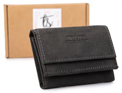 Produktbild von WILD Damen Herren Geldbörse Portemonnaie Echt Leder Vintage klein Schwarz