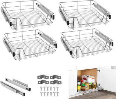 Produktbild von LARS360 4ks 60cm kuchyňská zásuvka teleskopická zásuvka ložnice zásuvka plný výsuvný koš výsuvná skříňka výsuvná zásuvka kuchyňská police stříbrná