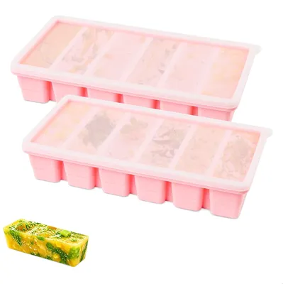 Productafbeelding van Souper Cubes - 2 stuks - 100 ml - 6 vakken - Siliconen vriesvorm met deksel - Stapelbare invriezer container voor vriezer