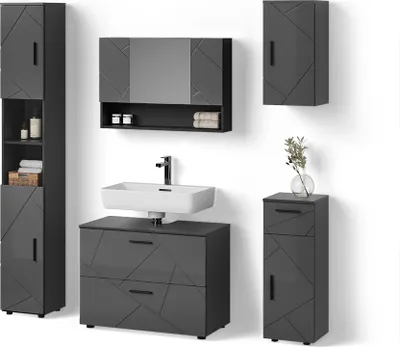 Image de Ensemble de meubles de salle de bain Livinity Ronco Anthracite Haute brillance 5 pièces, Model 52734