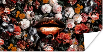 Produktbild von MuchoWow® Poster Lippen - Blumen - Farbe - Orange - Kunst - Abstrakt - Alte Meister 80x40 cm - Wanddeko