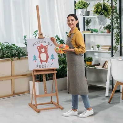 Zdjęcie produktu dla Sztaluga Vinsetto, rama blejtramu, sztaluga studyjna, regulowana wysokość i kąt nachylenia ze schowkiem, naturalne drewno bukowe, 53 x 50,5 x 171-230 cm