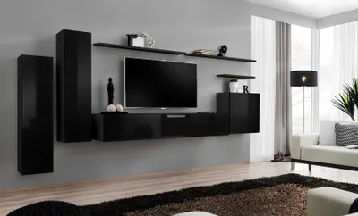Produktbild von Komplette Set 7tlg Schwarz Wohnwand TV Ständer Wohnzimmer Designer Wandschrank