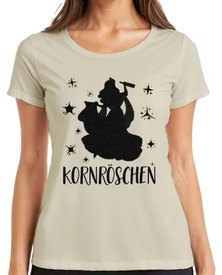 Obrázok produktu pre Tričko s nápisom "Kornröschen Prinzessin Korn Schnaps Mädelsabend Party JGA" (pre dámy), farba: prírodná, veľkosť: L