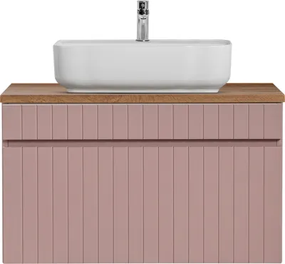 Produktbild von Waschbeckenunterschrank 80 cm, Keramik Waschbecken IRAKLIO-56-ROSE rosa Eiche Nb., B/H/T ca. 80,4/62,5/46 cm