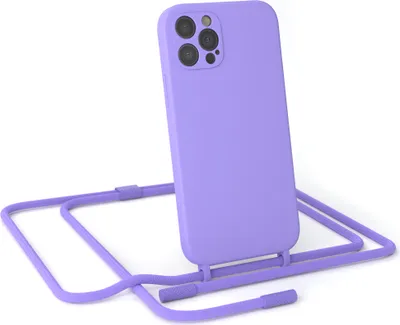 Produktbild von EAZY CASE Handykette Silikon Premium kompatibel mit Apple iPhone 12 Pro Handyhülle mit Umhängeband, Handykordel mit Schutzhülle, Silikonhülle, Hülle mit Band, Kette für Smartphone, Lila