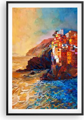 Produktbild von Gerahmtes Poster - Schwarzer Rahmen - Manarola Bunt Öl - 61x91,5 cm - Wand Bild - Wanddeko - Wandbilder - Kunstposter - Wandposter - Bilderrahmen - Bilder - Kunstdruck - Wandbild - P2BPA61x91-4164