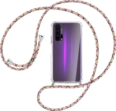 Produktbild von Handykette Backcover-Schutzhülle mit Band (Metall silberfarben) für Honor 20 Pro - rosa Karo