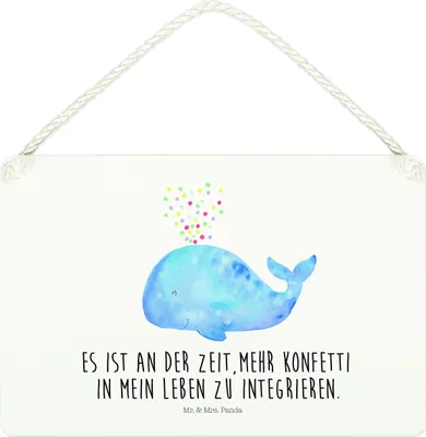 Produktbild von Mr. & Mrs. Panda holzbild Wal Konfetti DIN A4 - Weiß - Geschenk, Trennung, Schild, Motivation, Wandbild Holz, kleine aufmerksamkeit, Diät, Geburtstag, Türschild, Meer