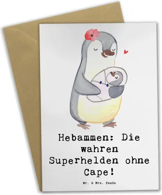 Produktbild von Mr. & Mrs. Panda Grußkarte Hebamme Superheld - Weiß - Geschenk, Berufsalltag, Hilfe, Geburt, Beruf, osterkarte, Berufspassion, weihnachtskarten, hochzeitskarten, Berufe