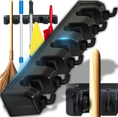 Produktbild von Besenhalter Wandhalterung 6 Haken Gerätehalter Mop Halter für Zuhause, Garage, Küche, Bad und Garten – Praktische Wandhalterung zur Aufbewahrung
