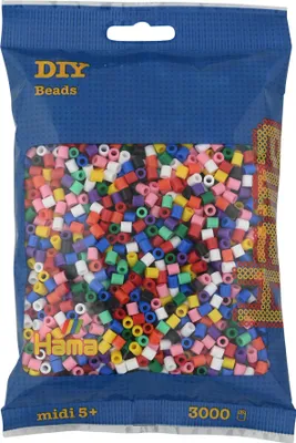 Produktbild von Hama Beutel mit 3000 Midi-Bügelperlen Vollton Mix 00 - 10 Farben