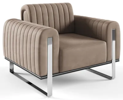 Image de Selsey Parissa - Fauteuil, velours beige, pieds chromés, 106 cm