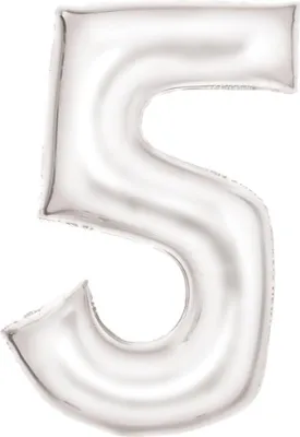 Imagen del producto de Globo de látex con forma de número 5, color blanco metálico, 83 cm