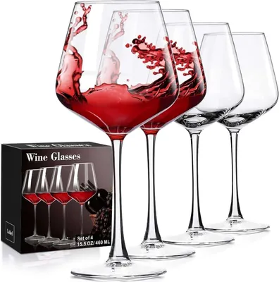Imagen del producto de Juego de 4 copas de Burdeos sopladas a mano, de 470 ml, aptas para vino tinto y blanco