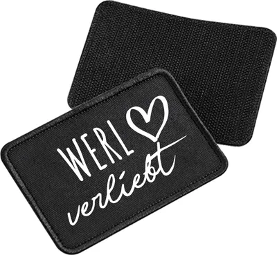 Produktbild von Huuraa Patch Werl verliebt Black 10 x 6,5cm Baumwolle Klettpatch für Mütze Geschenkidee