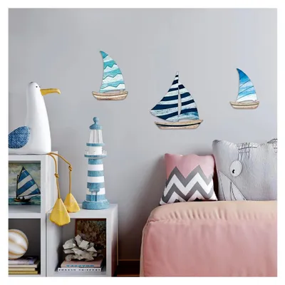 Produktbild von 3er-Set Maritime Deko, Vintage Wanddeko mit Segelboot, Stilvolle Hängende Dekoration für Wohnzimmer, Schlafzimmer, Badezimmer