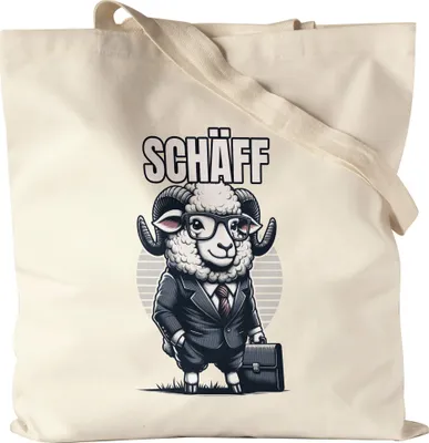 Produktbild von Schäff Schaf als Chef Design Jutebeutel - Geschenkidee Büro Arbeit Humor Lustig