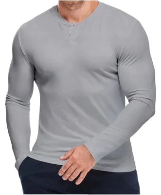 Immagine prodotto di Maglia a maniche lunghe Henley da uomo, in cotone, elegante, colore grigio, taglia XL