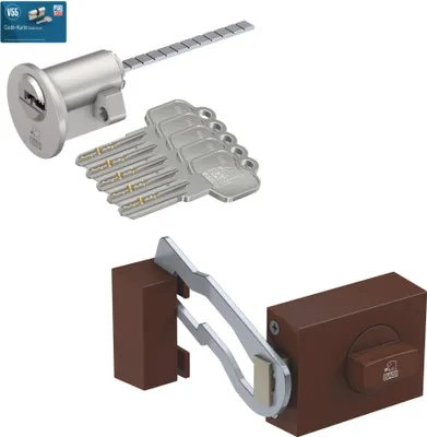 Produktbild von BASI - Türzusatzschloss mit Außenzylinder - SET - KS 500 - 60 mm - Braun - käntig - mit Sperrbügel - VB1302-0204