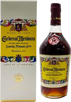 A bottle of Cardenal Mendoza Brandy de Jerez and its packaging.