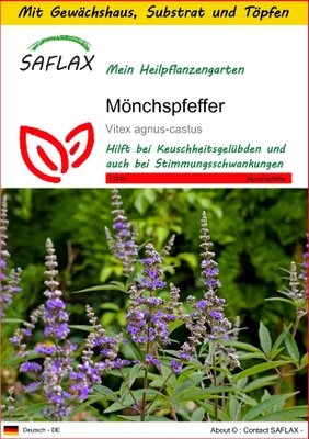 Produktbild von SAFLAX Anzucht Set - Mönchspfeffer - Vitex agnus-castus - 30 Samen - Mit Mini-Gewächshaus, Anzuchtsubstrat und 2 Töpfen