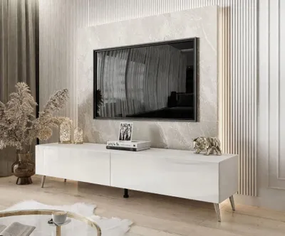Produktbild von RTV Schrank COLETTE III 175 cm weiß hochglanz, Weiß / Weiß hochglanz mit LED-Beleuchtung, Beine: Chrom