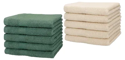 Produktbild von 10 Stück Gästehandtücher Premium 100% Baumwolle Gästetuch Set 30x50 cm Sand und tannengrün