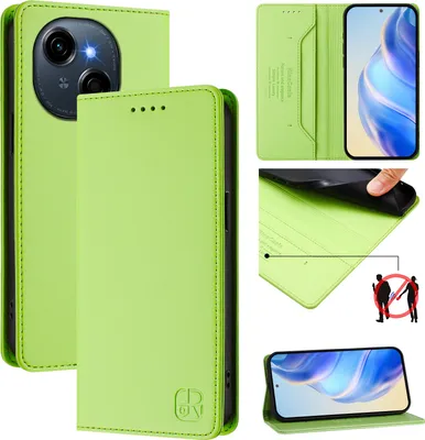 Produktbild von Lederhülle für Tecno Spark Go 2025/Go 1/Pop 9 Hülle Flip Brieftasche Kartenfächern Ständer Schutzhülle Grün