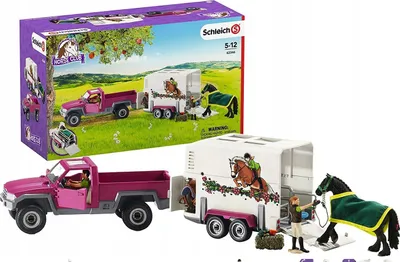 Zdjęcie produktu dla Schleich Horse Club pick-up z przyczepą do przewozu koni, zestaw do zabawy, zabawka dla dzieci w wieku 5+